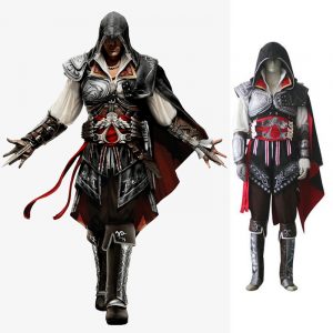 Ezio Auditore da Firenze Black Edition Cosplay Costumes, Assassin Robes with Black Cape Outfit
