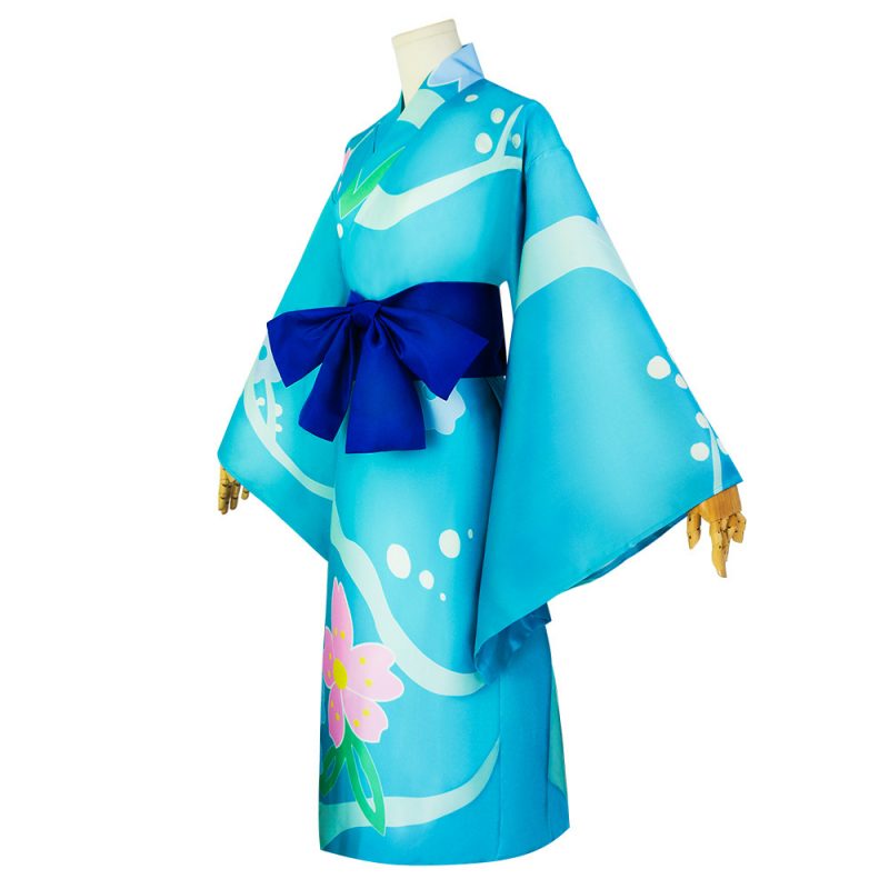 Inosuke Hashibira Cosplay Costumes, Blue Flower Pattern Kimono Outfits | Demon Slayer - Image 3