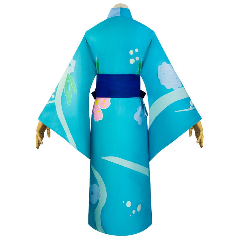 Inosuke Hashibira Cosplay Costumes, Blue Flower Pattern Kimono Outfits | Demon Slayer - Image 2